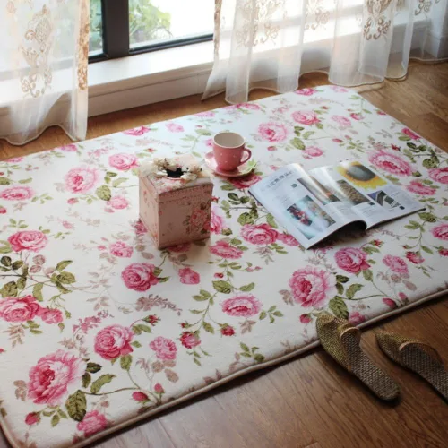 Vista 2 de UKELER Alfombras románticas de estilo campestre americano con estampado de rosas rosas para sala de estar, 39.3 x 59 pulgadas