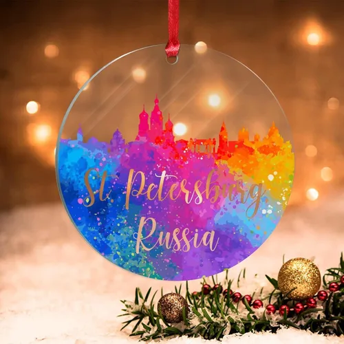 Vista 22 de Países Bajos Rotterdam Adornos de Navidad Países Bajos Rotterdam Acuarela Arte Paisaje urbano Adorno de Navidad Acrílico Colorido Horizonte