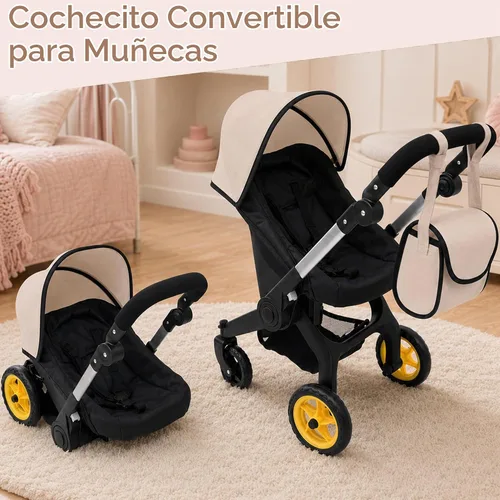 Vista 2 de Cochecito de coche de muñeca para bebé, cochecito convertible 2 en 1 y asiento de coche para niños, se adapta a muñecas de hasta 20 pulgadas