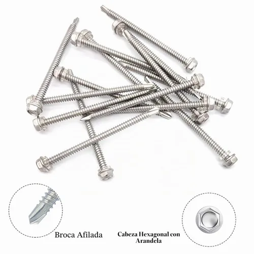 Vista 4 de Tornillos autoperforantes de cabeza hexagonal de arandela #14 x4 (1" a 4-7/8" disponibles), acero inoxidable 410, tornillos Tek de chapa