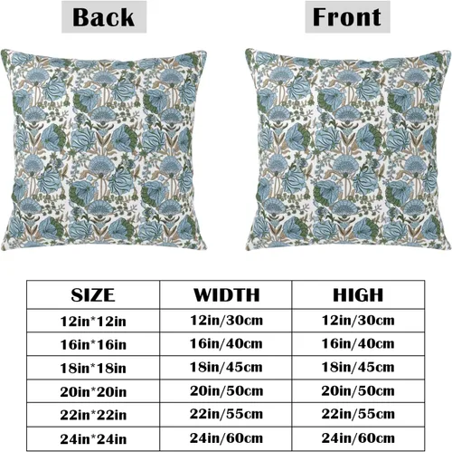 Vista 3 de Juego de 2 fundas de almohada con estampado de bloques azules de 16 x 16 pulgadas, diseño floral verde espárragos, fundas de almohada bohemias