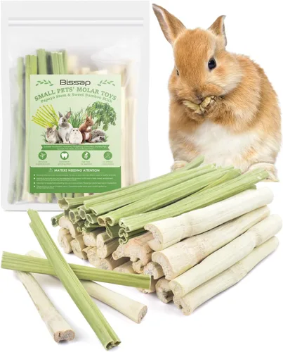 Vista 9 de Bissap 54 palitos masticables de conejo, mezcla de bambú dulce natural, Timothy, heno, avena, zanahoria, palo masticable, rama de manzana, conejito