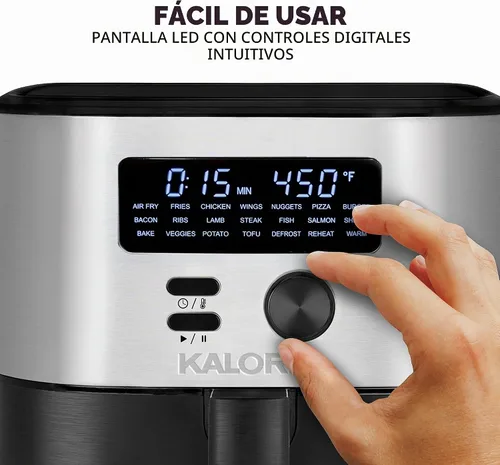 Vista 4 de Kalorik MAXX® Freidora de aire digital 7 en 1 de 6 cuartos de galón, pantalla LED, 21 ajustes preestablecidos inteligentes, 4 accesorios, libro