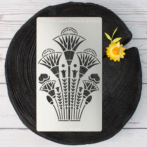 Vista 5 de Aleks Melnyk No.459 - Plantilla de metal, espirales, flores de loto egipcias antiguas, adorno, patrones, plantilla pequeña, 1 unidad, plantilla