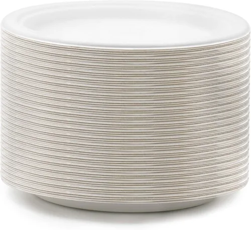 Vista 2 de Green Earth - Plato de papel de 9.0 in sin bagazo natural (fibra de caña de azúcar), biodegradable, compostable (50 platos desechables)
