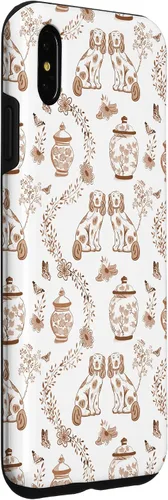 Vista 3 de Funda para iPhone XS Max Preppy Marrón y Blanco Toile Chinoiserie Perros y Jengibre