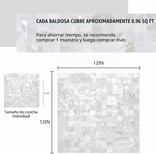 Vista 2 de KASARO Peel and Stick Mother of Pearl Shell Backsplash Tiles, 1 Sheet White Blanco marfil