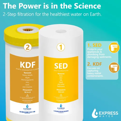 Vista 4 de Express Water - Sistema de filtro de agua para toda la casa - Sistema de filtración de agua de 2 etapas - Filtros de sedimentos y KDF - Reduce
