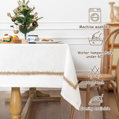 Vista 5 de MYSKY HOME - Mantel para mesa rectangular, impermeable, manteles de algodón suave para interior/exterior, mantel sin arrugas para mesa rectangular