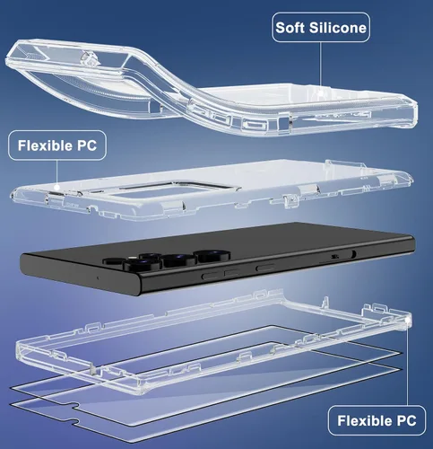 Vista 4 de Funda ultra transparente para Samsung Galaxy S23 con 2 protectores de pantalla, resistente a prueba de golpes, protección contra caídas, carcasa
