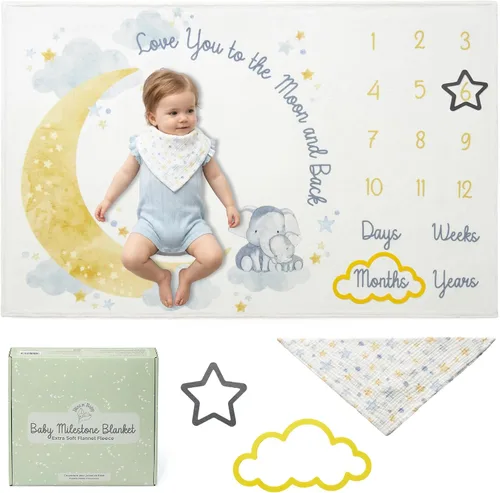 Vista 11 de Manta mensual de hito para bebé Bliss n' Baby para niña - 152,4x101,6 cm - Manta antiarrugas para recién nacido con tabla de crecimiento - Lavable