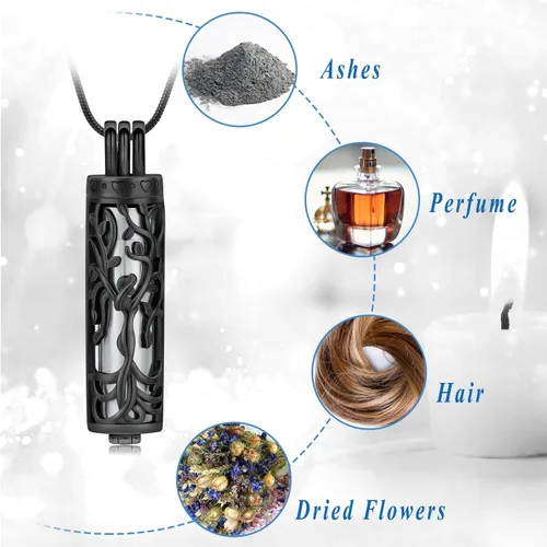 Vista 3 de Urn Necklace for Ashes with Hollow Vial Cylinder Cremation Jewelry for Ashes Tree of Life Memorial Jewelry Gifts for Women Ashes Necklace Lockets