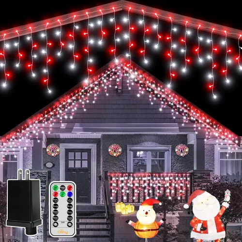 Vista 9 de Ollny Luces de carámbano de 504 LED/41 pies, blancas cálidas y frías, con control remoto, 8 modos, temporizadores, impermeables, colgantes