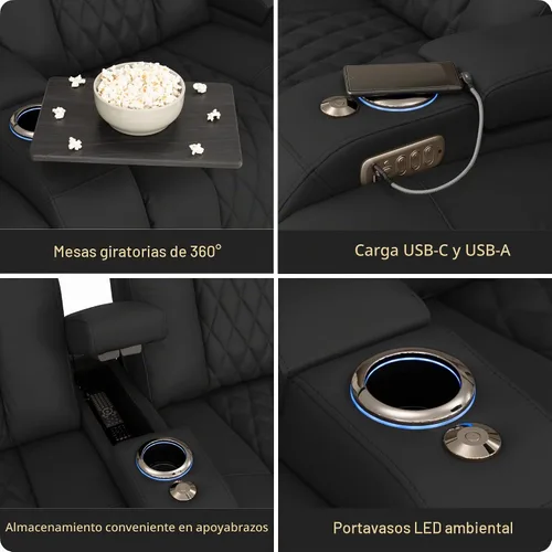 Vista 6 de Seatcraft Asientos de cine en casa Virtuoso LT negro reclinable individual