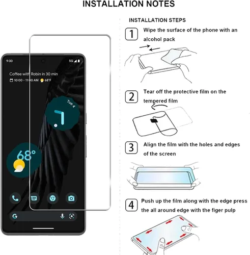 Vista 7 de Protector de pantalla de vidrio templado para Google Pixel 7 5G, transparente HD, dureza 9H, antiarañazos, compatible con Google Pixel 7 5G