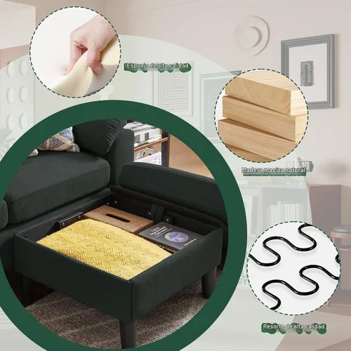 Vista 6 de Sofá modular convertible de 80 pulgadas, sofá pequeño en forma de L de 3 asientos con diván de almacenamiento reversible, sofá moderno de tela
