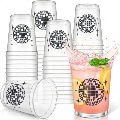 Vista 8 de Uiifan 30 tazas de bola de discoteca para fiesta de discoteca de 16 onzas reutilizables de plástico para despedida de soltera para vaquera Negro