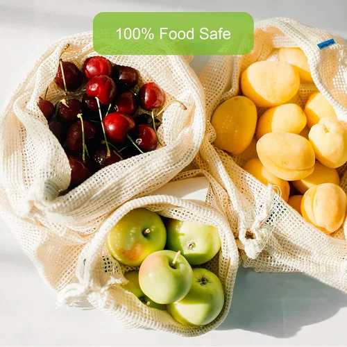 Vista 3 de KerKoor Bolsas reutilizables de malla de algodón para productos - Almacenamiento de productos, bolsas de verduras y frutas (paquete de 6)