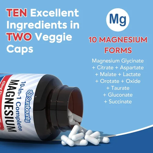Vista 3 de Complejo de magnesio, fórmula 10 en 1, 420 mg Elemental Mag por porción, glicinato de magnesio, malato, citrato, alta absorción, hueso y relajación