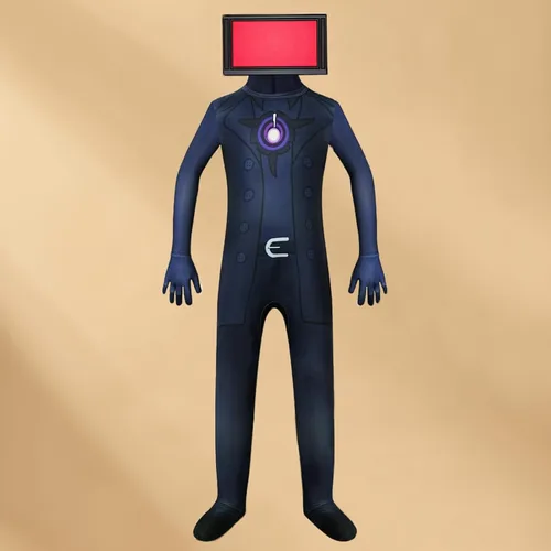 Vista 8 de BBIQI Skibidi - Disfraz de inodoro para niños, disfraz de camarógrafo de TV, disfraz de orador de Halloween, videojuegos, cosplay, overol con máscara