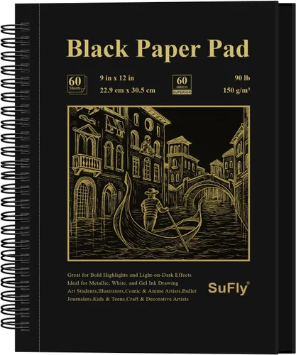 Vista 11 de Cuaderno de bocenas de papel negro SuFly 5.5 x 8.5, 60 hojas (90lb/150gsm) Papeles de artista para dibujo Papel negro para lápices