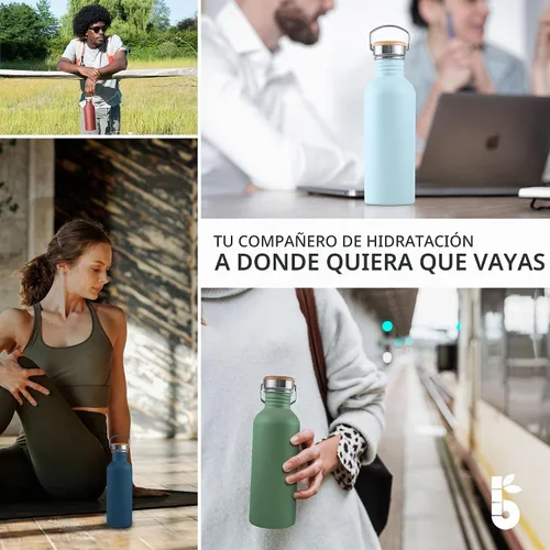Vista 7 de Bambaw Botella de agua de acero inoxidable de 16 onzas, botella deportiva azul marino, no aislada, de pared simple, botella de agua pequeña de metal