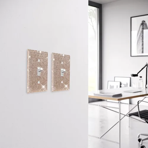 Vista 4 de Alanfox 2 placas de pared con diamantes de imitación de cristal dorado, cubierta brillante para interruptor de luz, placa para sala de estar