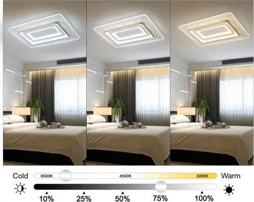 Vista 4 de Lámpara de techo empotrada moderna de 72 W LED regulable lámpara de techo rectangular con control remoto cerca de la lámpara de techo