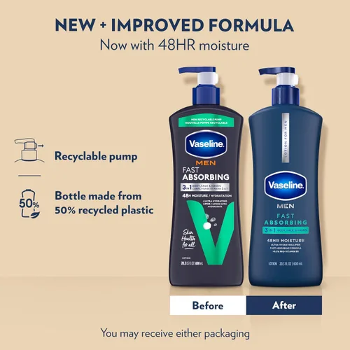 Vista 3 de Vaseline Loción hidratante curativa para manos y cuerpo para piel seca o agrietada Loción no grasa de absorción rápida para hombres 20.3 onzas