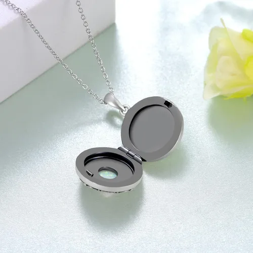Vista 3 de Collar con medallón vintage para mujer, plata de ley 925, collar con medallón de ópalo que sostiene imágenes, joyería conmemorativa para mujeres