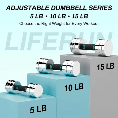 Vista 4 de LIFERUN Single Steel Adjustable Dumbbell, 5/10/15lb Free Weight Dumbbell, Non-Slip and Comfortable Foam Handle, Adjustable Dumbbells Weights Set