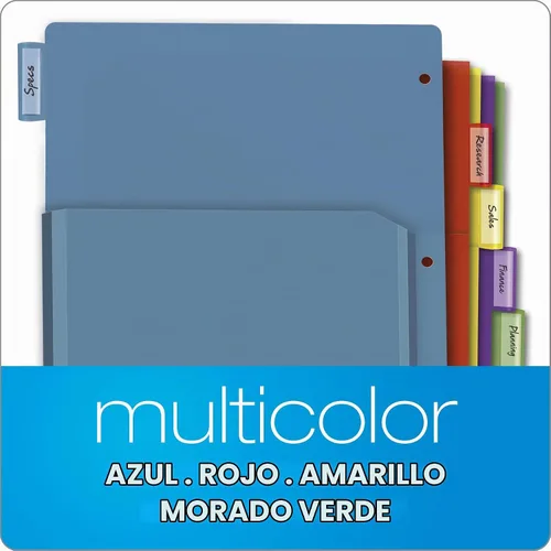 Vista 7 de Cardinal Separadores de carpeta de plástico expandibles, bolsillos frontales flexibles que amplían 1/4 pulgadas, 5 pestañas, pestañas multicolor
