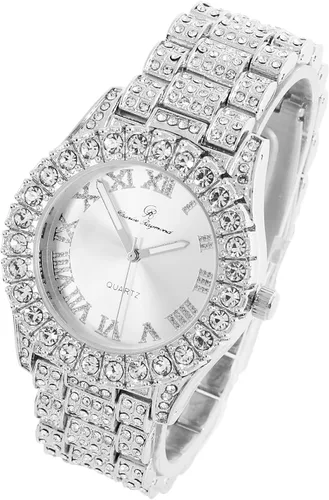 Vista 2 de Reloj de mujer con bisel grande de rocas, esfera de color con números romanos, totalmente cubierto en cristales - ST10327LA