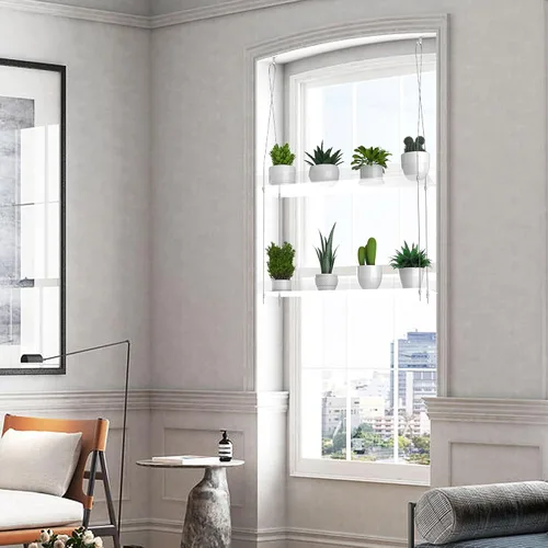 Vista 2 de Estantes transparentes colgantes de 2 niveles para plantas en ventanas, estante acrílico de ventana y pared para plantas para cocina, jardines