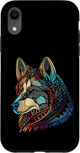 Vista 8 de iPhone 14 Flor Floral Lindo Perro Cara Cabeza Colorida Mandala - Estuche Husky