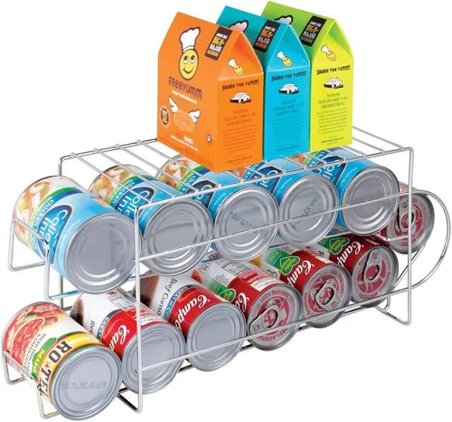 Vista 3 de mDesign Organizador de 2 niveles de alambre de metal con estante superior para despensa de cocina, encimera, gabinete, capacidad para 12 latas