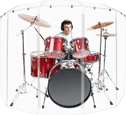 Vista 10 de PENNZONI Drum Shield de 5 pies con bisagras de plástico, viene con 3 paneles para tambor y bisagras de plástico, paneles de acrílico transparente
