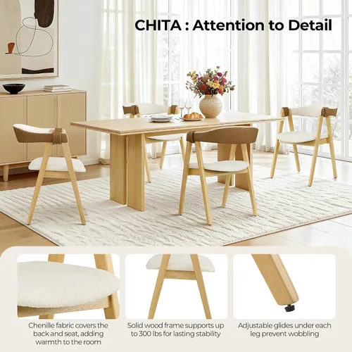 Vista 6 de CHITA Juego de 2 sillas de comedor de madera, modernas sillas de cocina tapizadas de felpilla con patas de goma y respaldo curvo, sillas de tela