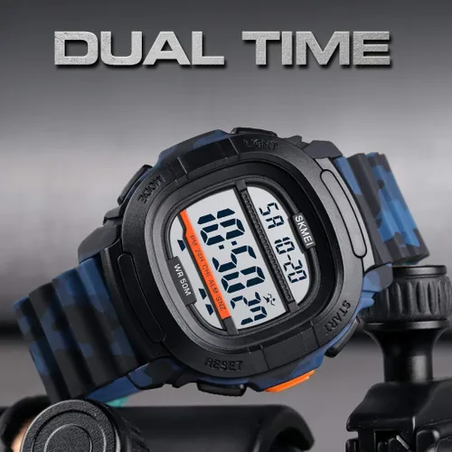 Vista 3 de SKMEI Reloj deportivo digital para hombre pantalla LED relojes militares de cara grande resistente al agua casual luminoso cronómetro alarma simple