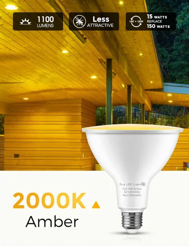 Vista 2 de LOHAS - Bombillas amarillas para insectos para exteriores, luz de inundación LED PAR38 para exteriores, equivalente a 150-200 W, 2000 K,