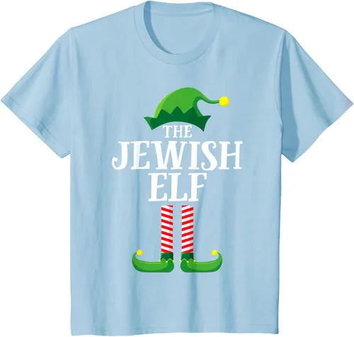 Vista 7 de Playera de pijama para fiesta de Navidad, grupo familiar a juego con elfo judío