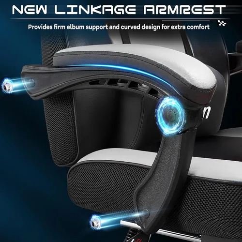Vista 7 de Silla de juegos para adultos, sillas de juegos con reposapiés, silla ergonómica de videojuegos con masaje lumbar grande y alta silla de computadora