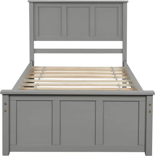 Vista 4 de Cama de plataforma individual con nido, marco de cama de madera con cabecero, no necesita somier, fácil montaje, gris