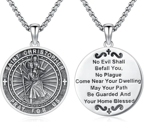 Vista 49 de 925 Sterling Silver Patron Saint Amulet Necklace for Men Women plateado