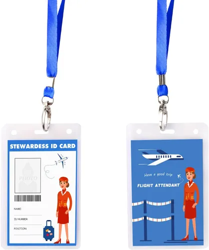 Vista 7 de Keymall Conjunto de accesorios de azafata de vuelo para niños, sombrero de azafata para niñas, disfraz de carrera, cosplay, disfraz de Halloween Azul