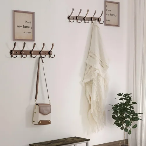 Vista 2 de Dseap - Perchero para pared, 5 ganchos triples, resistente, acero inoxidable, riel de gancho de metal para abrigos, sombreros, toallas, bolsos Cobre