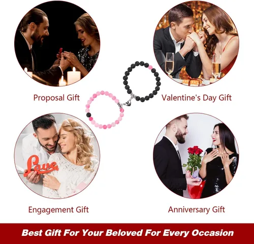 Vista 91 de 2 pulseras magnéticas para parejas, piedra natural negra mate, cristal para votos de amor eterno, juego de pulseras de cuentas de piedra de energía