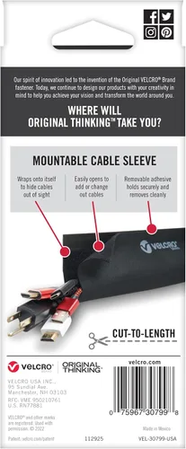 Vista 10 de Funda para cable de montaje de la marca VELCRO, color negro, canal de cable de 3 pies