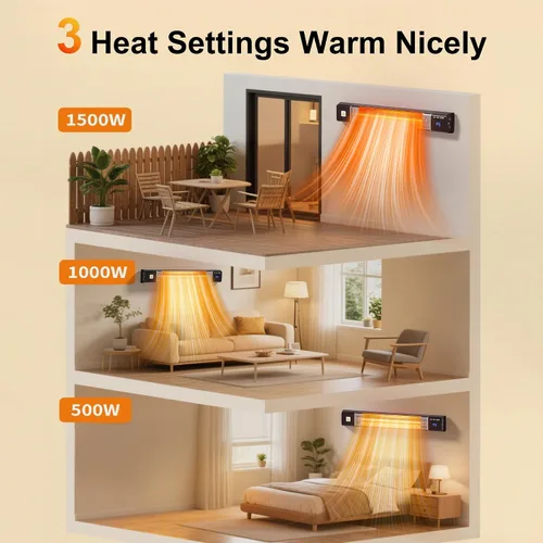 Vista 2 de Uthfy - Calentadores de patio montados en la pared para uso al aire libre, calentadores de 1500 W para patio con control remoto, temporizador