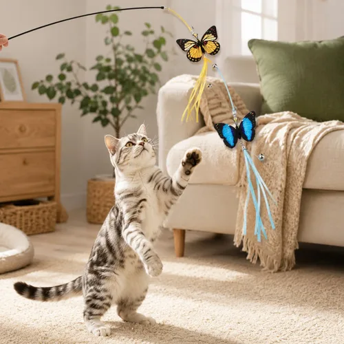 Vista 4 de LUOZZY Juego de accesorios de juguete de varita de 6 piezas de mariposa para gatos Llamativos accesorios de mariposa para gatos